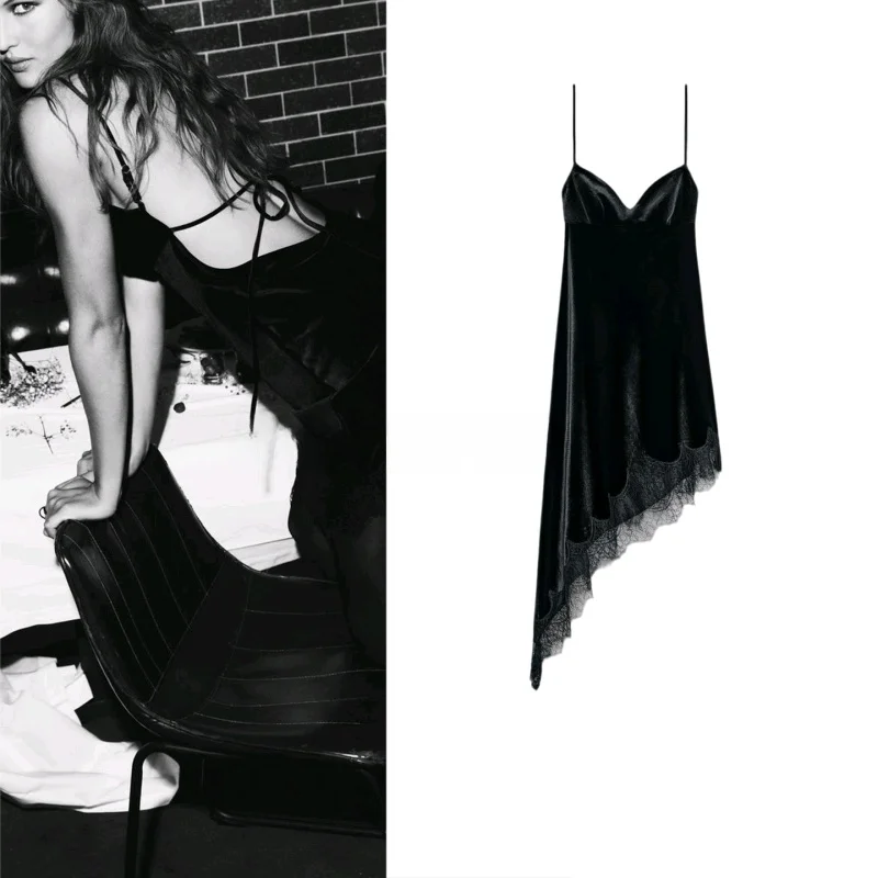 

Сексуальное асимметричное многослойное кружевное платье миди для женщин, модная новинка осень-зима, с асимметричным подолом, из полиэстера