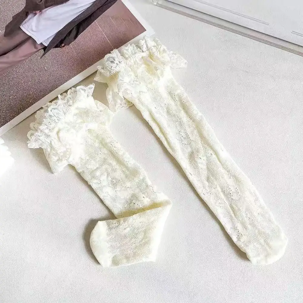 New Fashion Mesh Lolita Sock Cotton Spandex Lace Stockings Kids Knee High Stocking