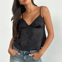 Femmes Satin Camisole Sexy haut court mode Streetwear Camis été ample réservoirs décontractés été Blouse Spaghetti haut dos nu 5