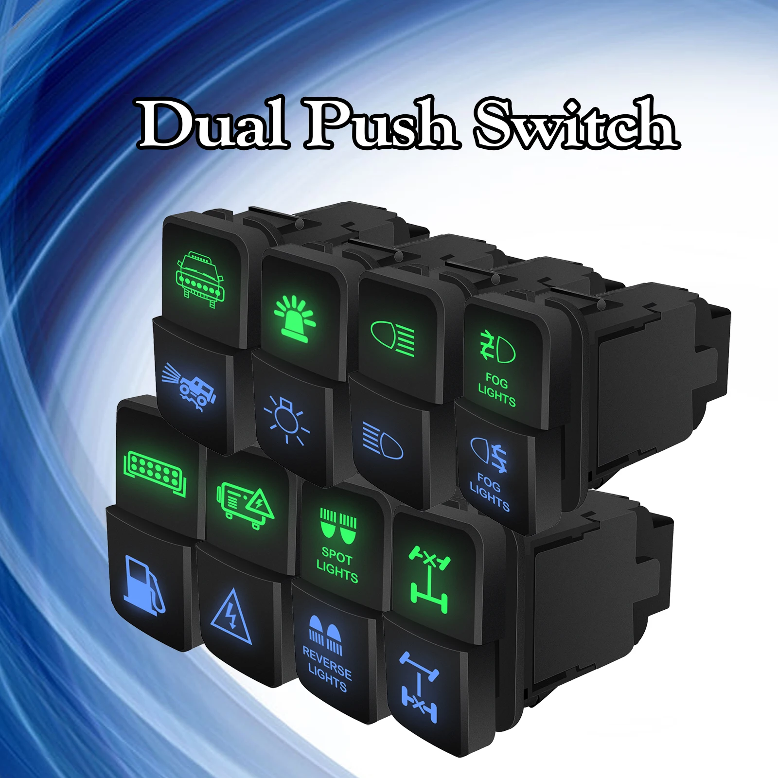 

2IN1 Push Switch Fuel Pump Power Charger Button Green Blue Light for Toyota Prado 4Runner Landcruiser FJ Cruiser Tacoma Tundra