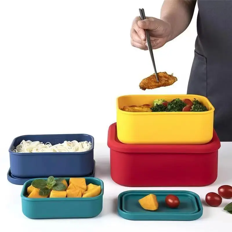 Silicone Lunch Box Lunch Container, Leak-Proof Lunch Container, Free of Bisphenol A, Dishwasher Safe
