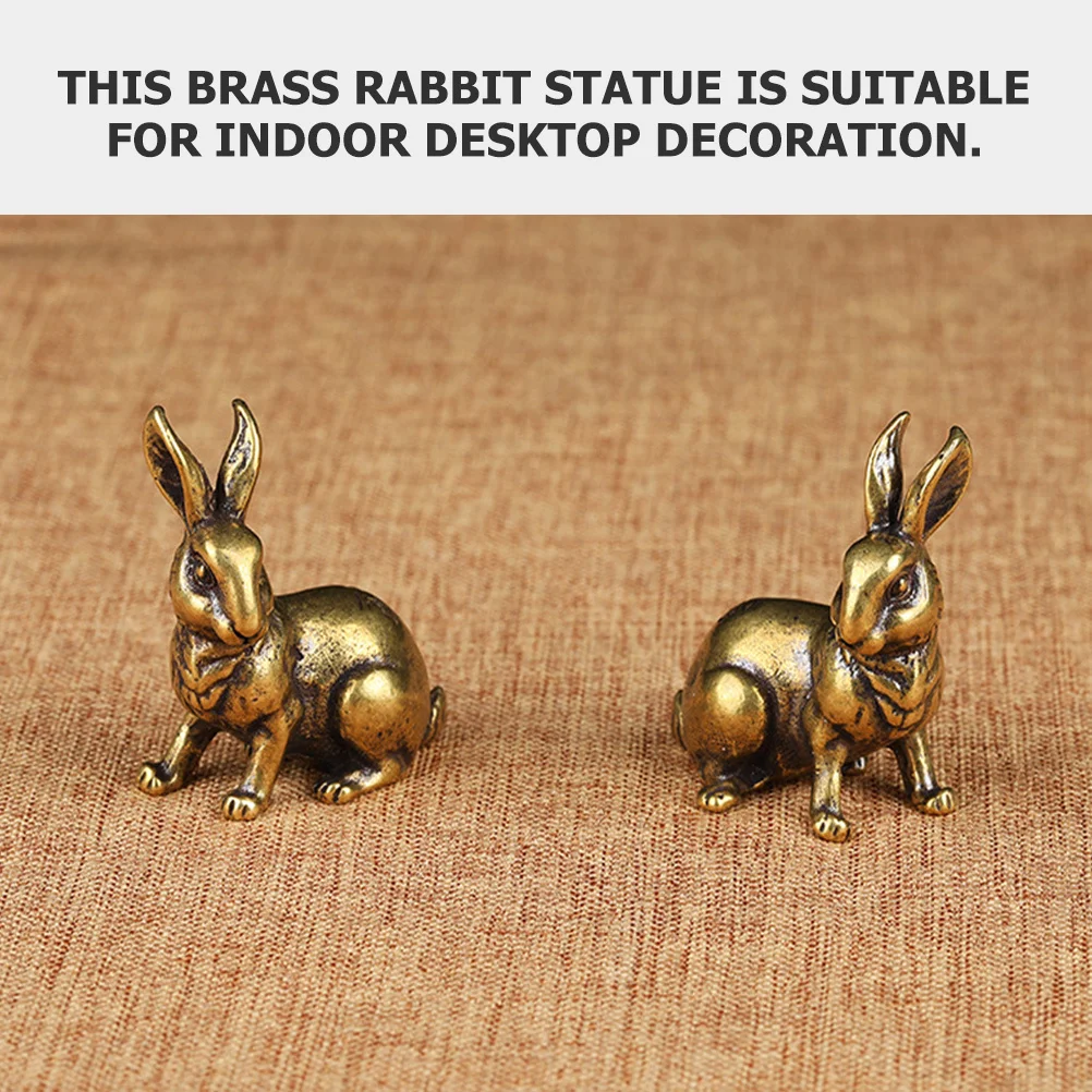 

1 Pair Brass Bunny 12Cm Retro Animal Statue Home Office Decor Desktop Rabbit Ornament Small Brass Craft Copper Zodiac