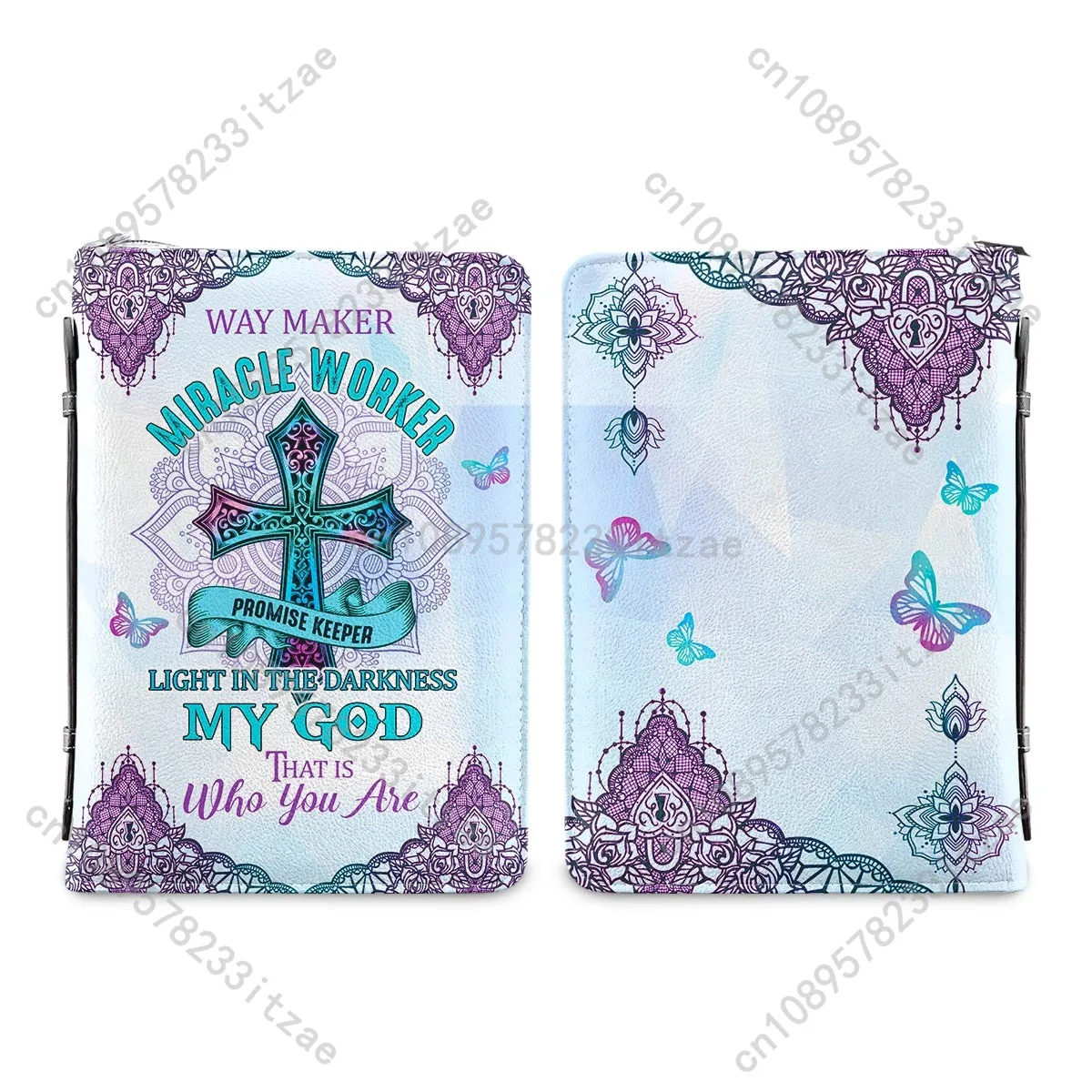 Christianity Women\'s Bible Bag Purple Cross Design Bible Cover Case Zippered Handle Handbags Bible Storage Bags Personalized