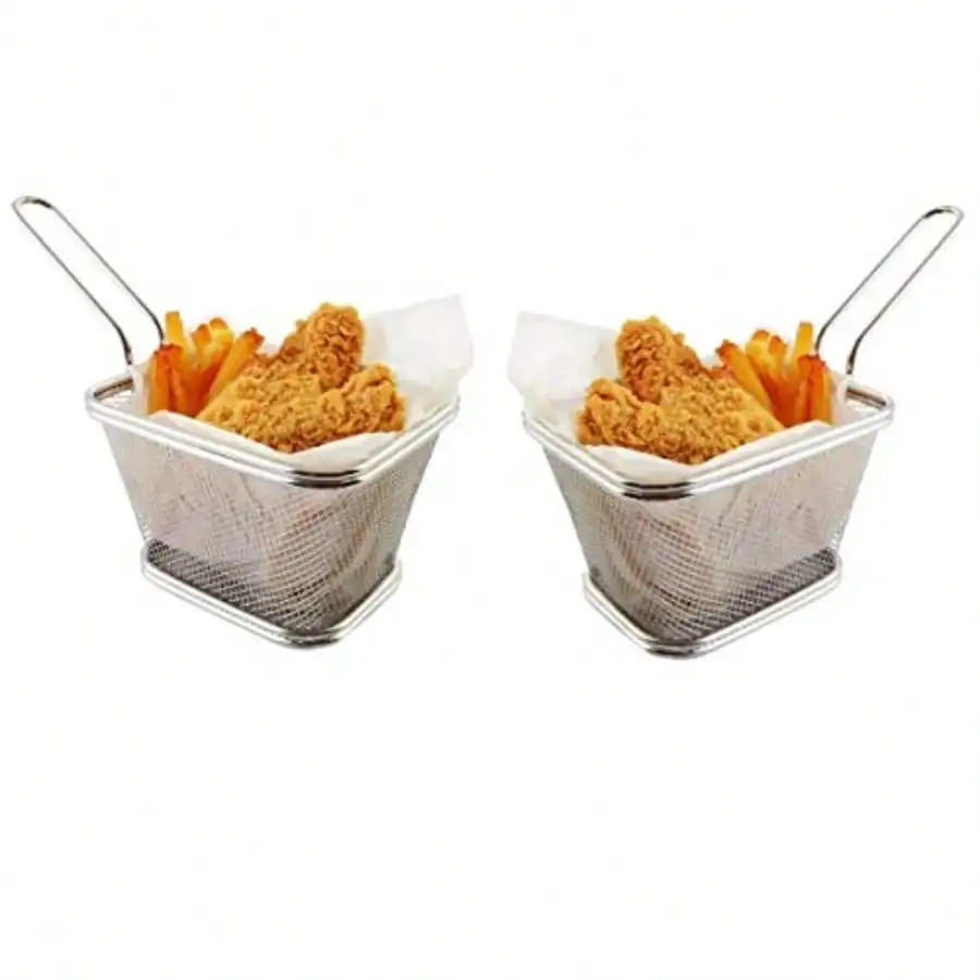 Stainless Steel Mini French Fries Basket Square Fryer Baskets FDA Grade Kitchen Cooking Tool Food Presentation Tableware Large 5inch 2pcs Pack