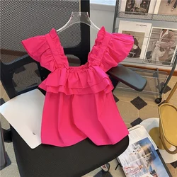 French Sweet Girl Camisole Top Flying Sleeves Double Layer Ruffle Loose Women's Crop Top Summer Casual New Trend Chiffon T-Shirt