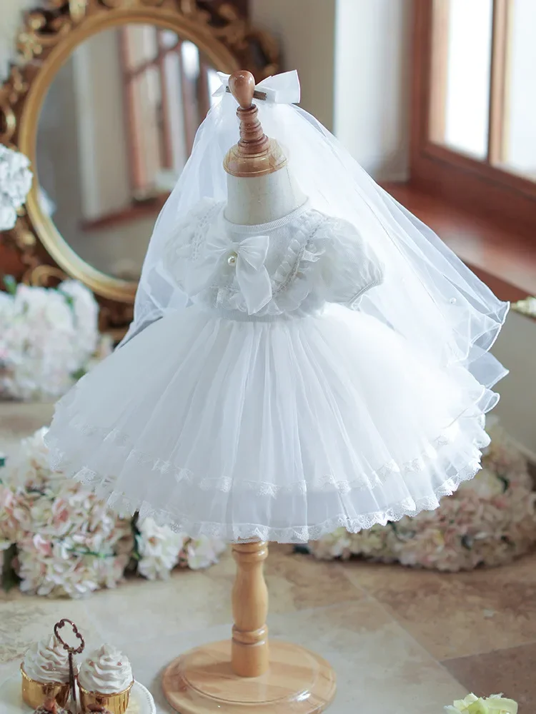 القوس كم طويل شبكة كرنفال الزفاف زهرة فتاة فستان فتاة 2025 جديد 1-8 سنة فتاة لوليتا فستان الأميرة #5