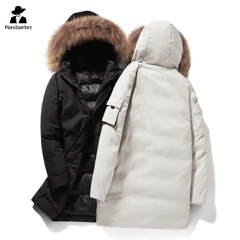 Winter Long Men's Parka High Quality Wool Collar Hooded Thickened Warm Down Jacket Padded Jacket Unisex Outdoor Sports Ski Coat