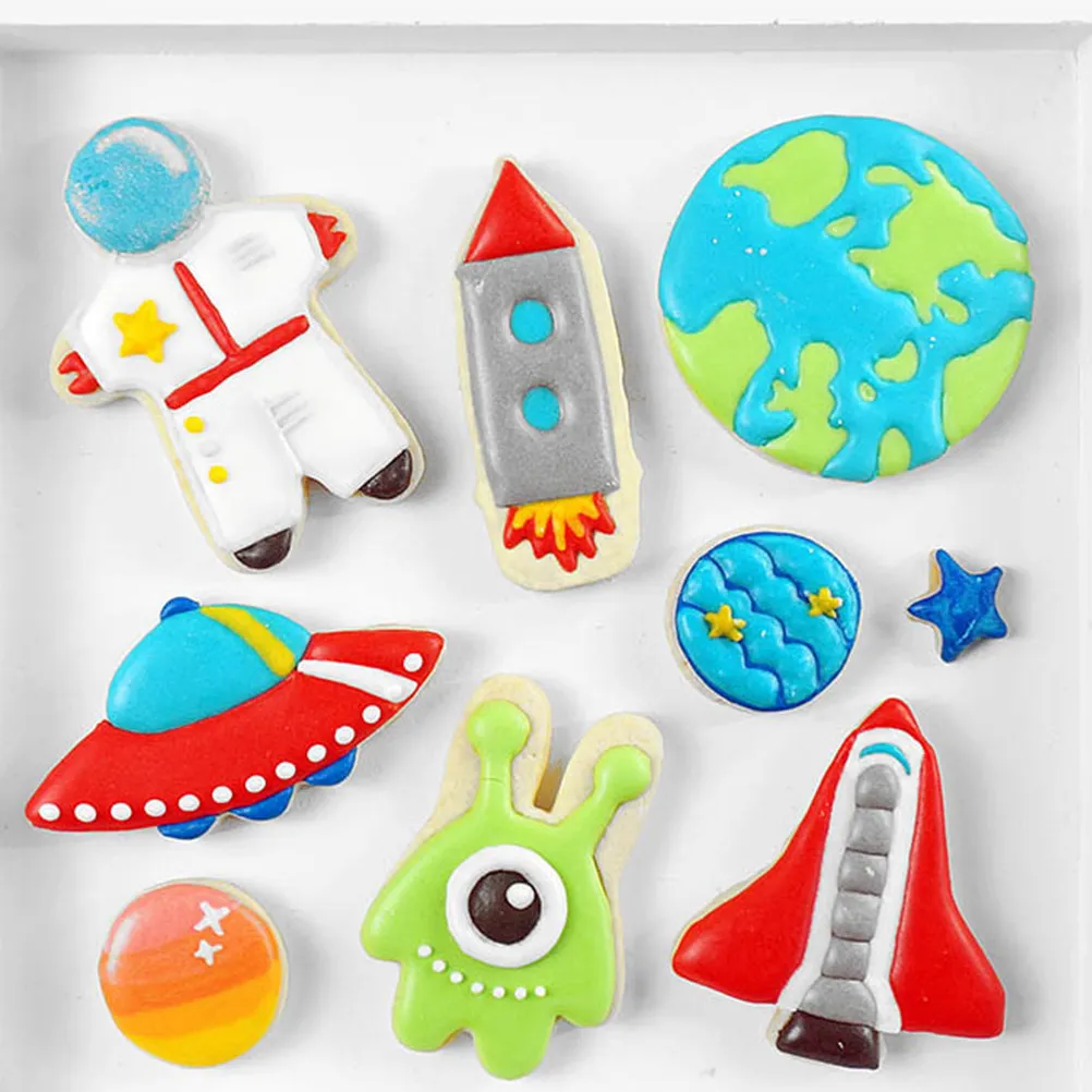Juego de 9 Moldes para Hornear con Temática del Espacio Exterior, Moldes para Galletas de Acero Inoxidable, Tema del Universo, Herramienta Creativa para Hacer Galletas, Fondant, Chocolate y Arcilla
