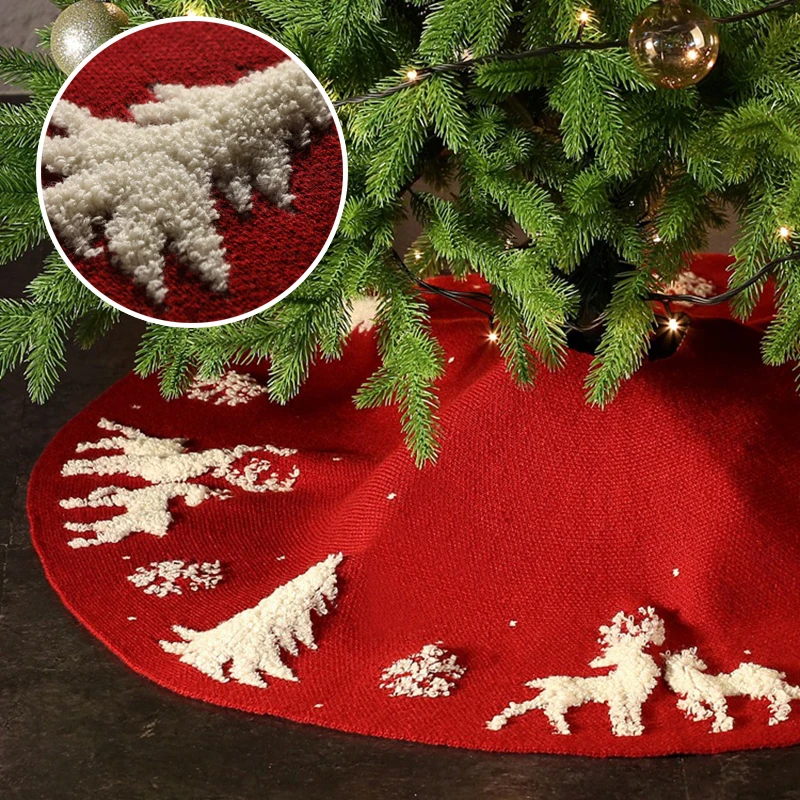 36 Inch Tree Skirt New Tree Bottom Apron Christmas Benue Layout Creative Knitting Yarn 3D Stereoscopic Reindeer