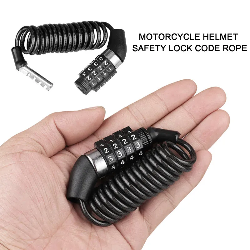 Motorcycle Bicycle Anti-Theft Chain 4-Digit Password Combination Helmet Lock Safety Portable Cable Lock Durable Wire Rope