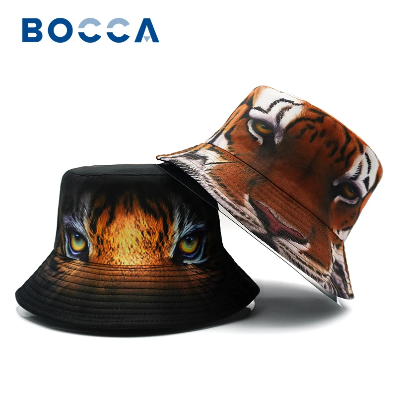 Bocca Tiger Pattern Bucket Hat Animal Location Design Printing Fisherman Hats Double Sides Panama Cap Unisex Outdoor New Style