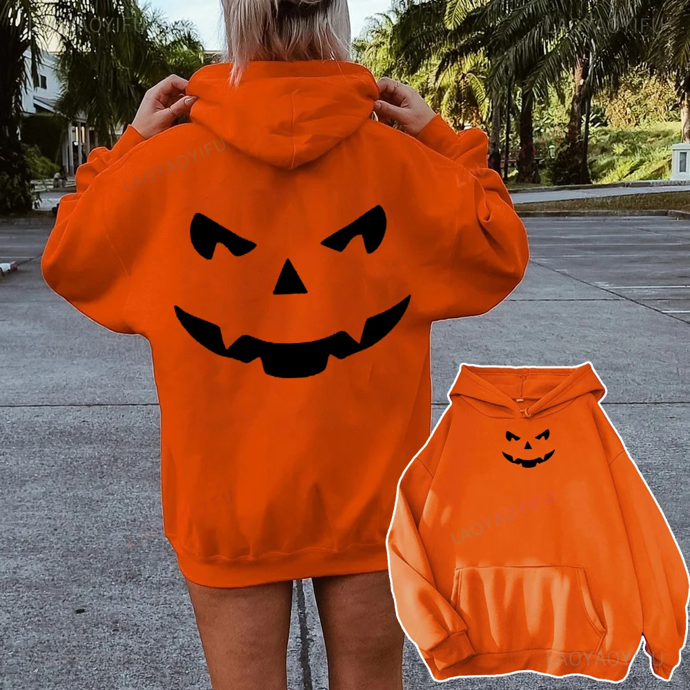 Halloween Pumpkins Hoodies Casual Long Sleeves Hooded Interesting Pumpkin FaceSweatshirts Cool Halloween Men Women Pullover Tops