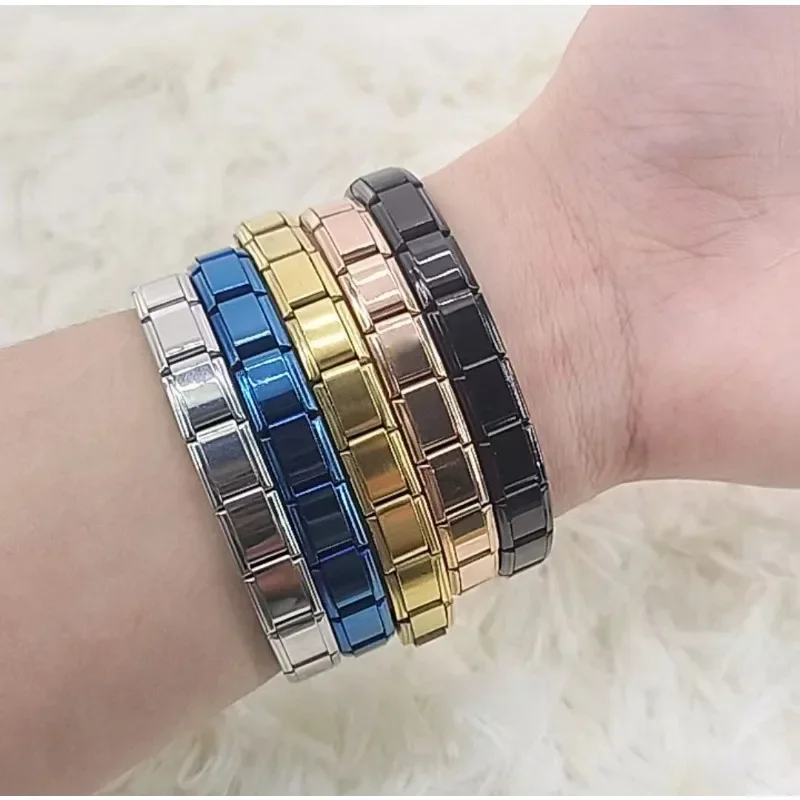 Hot Selling 9mm Width Italian Elastic Mix and Match Charm 18 Sections Stainless Steel DIY Fashion Bracelet Gift Jewelry