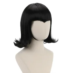 AICKER-Perucas Sintéticas com Franja para Mulheres, Mavis, Cabelo Cosplay, Curto, Preto, Ondulado, Dia das Bruxas, Festa Temática, Traje, Resistente ao Calor, 12 pol