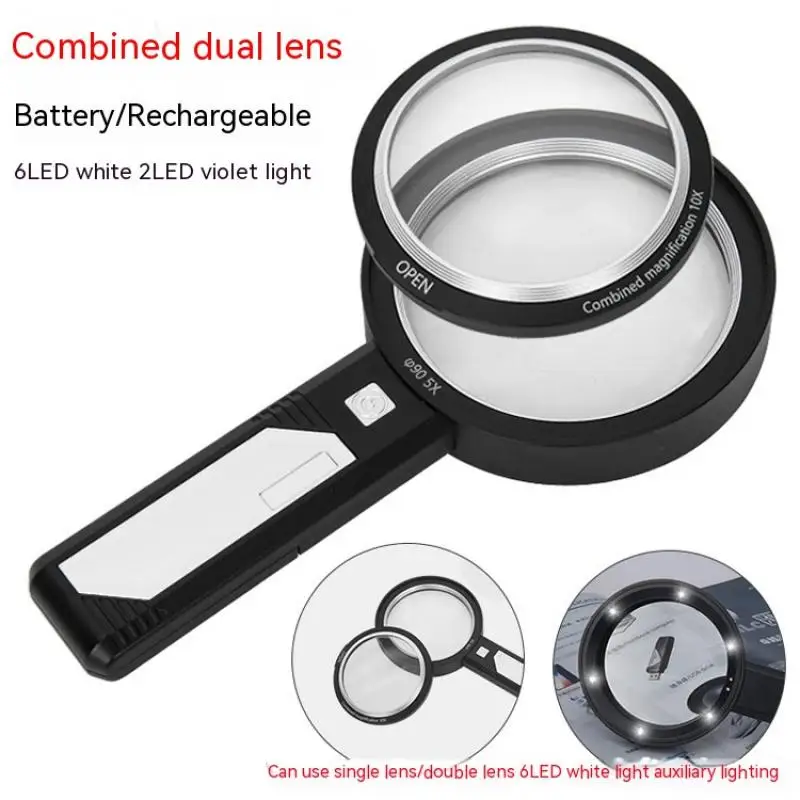 

Handheld Usb Charging 5X 10X 15X Magnifying Glass for Reading Ppraisal, Collection, Antiques, Jewelry,with Led Lights Magnifier