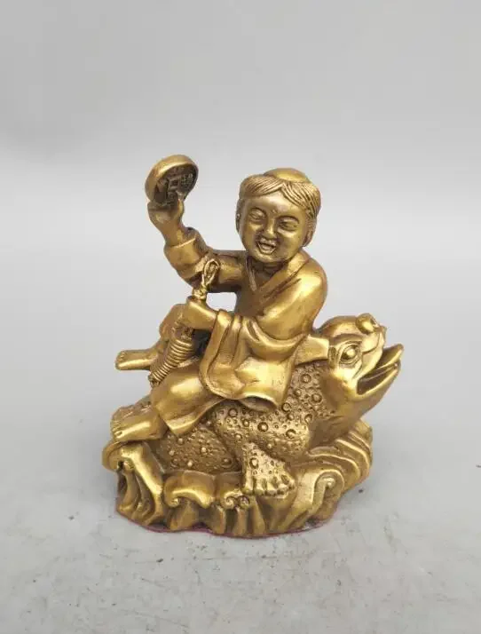 China seiko carving pure liu hai sit golden toad small statue