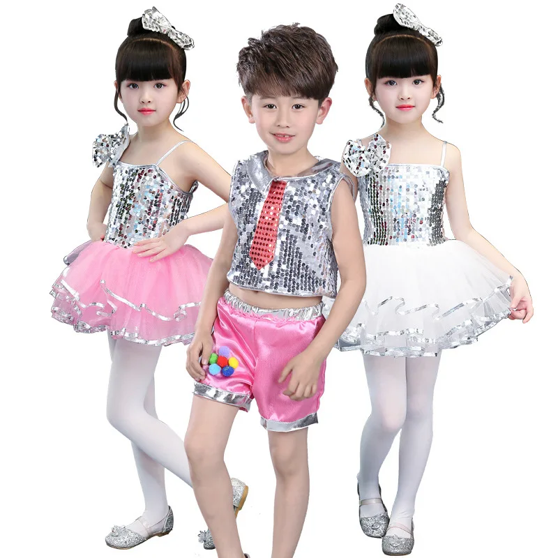 Children's Dance Stage Costume for Girls Modern Kids Jazz Dance Costumes Sequin Clothes for Salsa Contemporary Dance Costumes