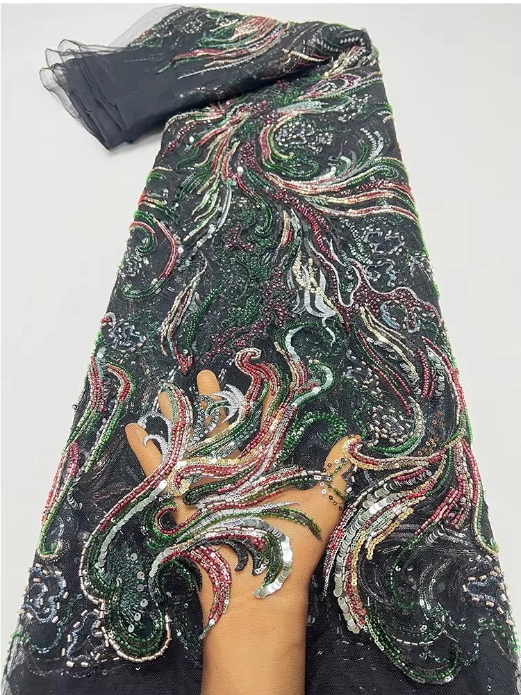 

Новая сетчатая ткань 1 ярд: вышивка бисером и пайетками «Хвост Феникса» для одежды, свадебных платьев, ткани для чонсамов