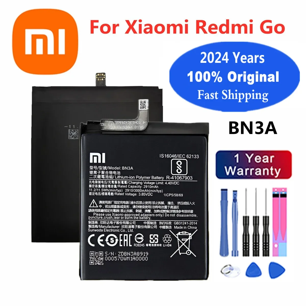 

2024 Years Xiao mi 100% Orginal BN3A Battery For Xiaomi Hongmi Redmi Go RedmiGo 3000mAh Mobile Phone Replacement Batteries