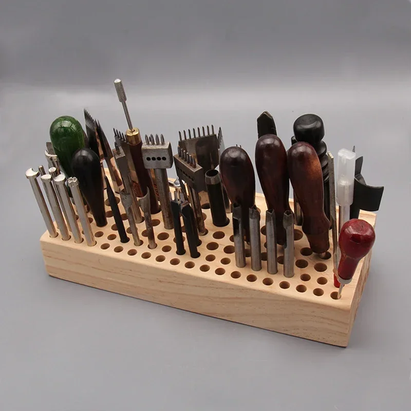 1Pcs 46/98 Holes Wooden Leather Craft Rack Stand Multi-function Tool Storage Boxes Screwdriver Carving Punching Tools Holder