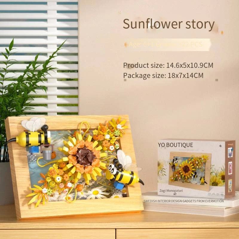 Micro-particle creative assembly toy picture frame refrigerator magnetic sticker building block style flowers and insects