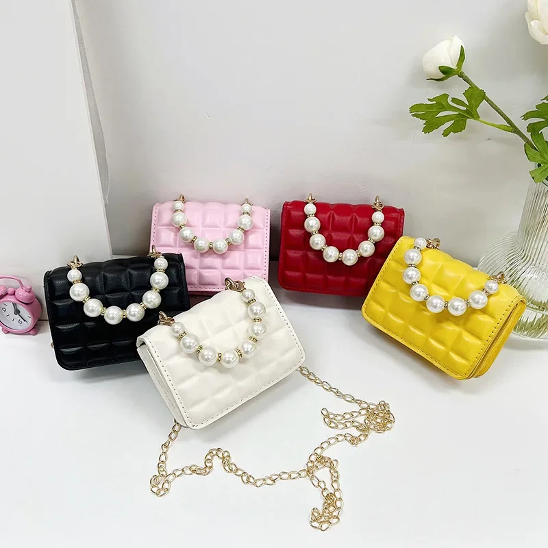 Vintage Small Square Shoulder Bag for Women Pearl Chain Ladies Tote Handbags Evening Clutch Purse Fashion Female Crossbody Bags