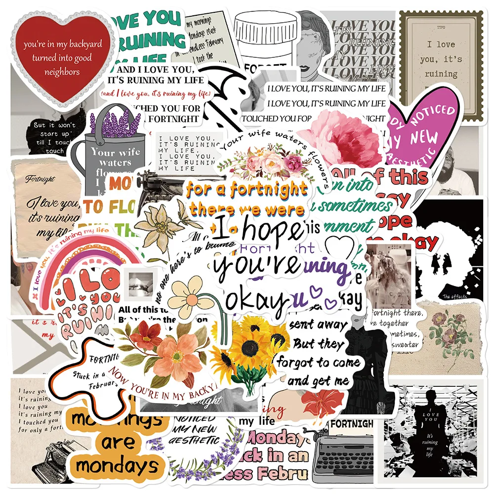 

50Pcs Singer Taylor Album Fortnight Stickers Folk Song Decals Graffiti For Guitar Phone Laptop Computer Beautiful Sticker Packs