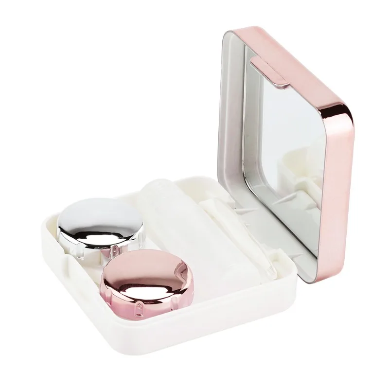 Contact Lenses Case Container Box Women Reflective Makeup Mirror Lovely Travel Kit Eye Lens False Eyelashes Box With Mirror