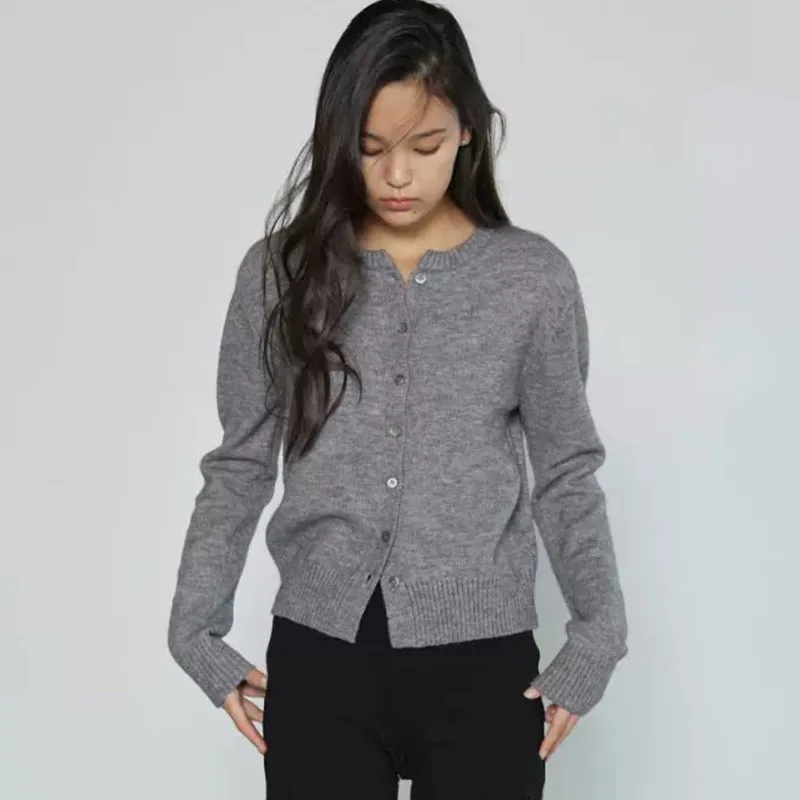 Slimming round Neck Long Sleeve Knitted Open Cardigan Commute Top for Women Elegant Sexy Style Bright Thread Detail