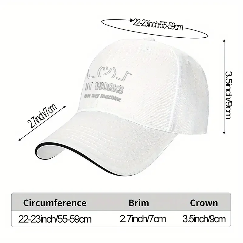 It Works On My Machine Programmer Shrug Emoji Baseball Cap Adjustable Polyester Outdoor Hat for Unisex Adults