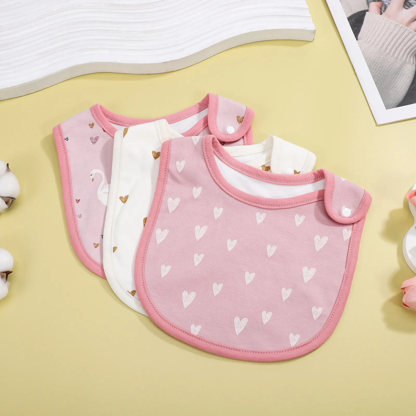 

3Pcs Pure Cotton Baby Bibs Soft Absorbent Snap Closure Feeding Bibs Newborn Drool Cloths Cute Designs for Baby Girls Boys