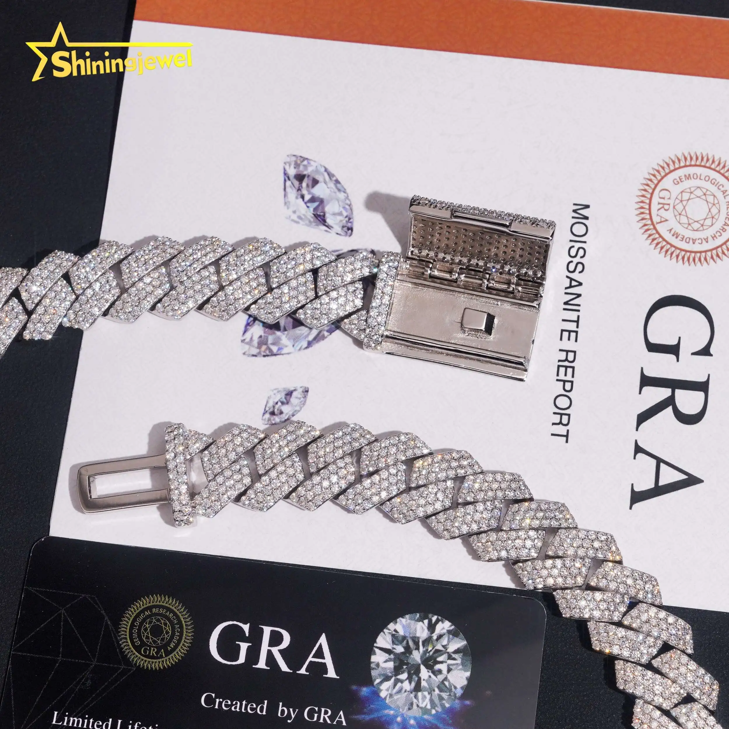 New Design 925 Silver 15MM 3Rows Cuban Link Moissanite Hip Hop Jewelry Iced Out Men Fashion Long Necklace Cuban Link Chain...