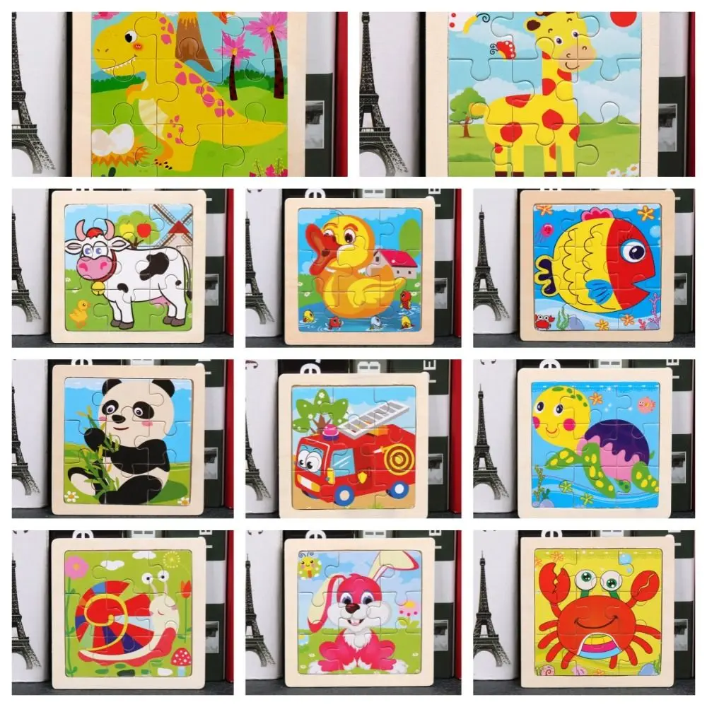 Rompecabezas de animales de dibujos animados, rompecabezas de madera 3d de dibujos animados coloridos, juguetes educativos Montessori, juguetes de madera para bebés preescolares