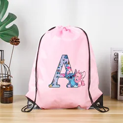 Disney Stitch Alphabet A-Z Drawstring Bag Sports Waterproof Backpack Gym Mochila Portable Polyester Organizer Birthday Gift