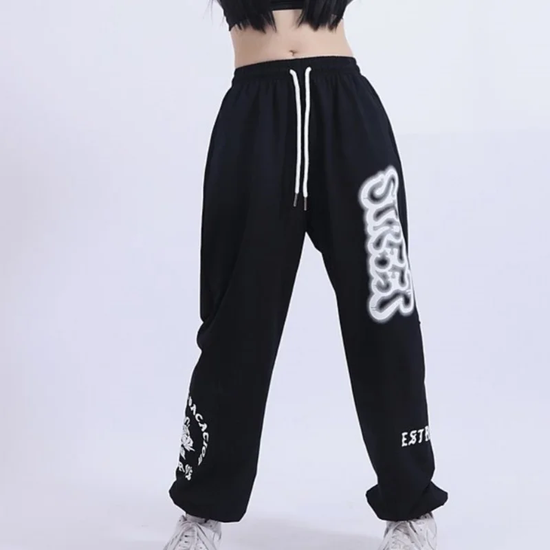 Pantalones de chándal de baile de Jazz y Hip-hop para mujer, pantalones deportivos holgados informales de estilo americano con estampado de letras, ropa de calle Y2k, Joggers de tendencia a la moda