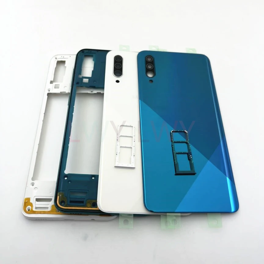 For Samsung Galaxy A30s A307 Housing Battery Back Cover Case Rear Door Middle Frame Camera Lens + Sim Slot Tray Repair Parts