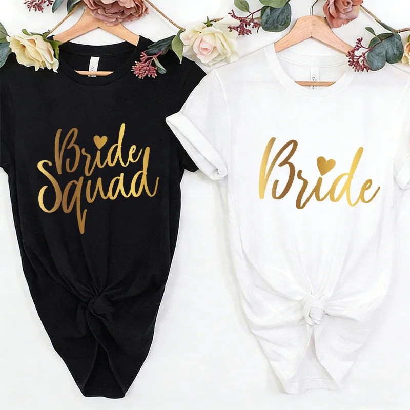 

Team Bride Squad Matching T-Shirts Girls Single Farewell Bachelorette Party Tees Casual Short Sleeve O Neck Tops for Bridesmaids