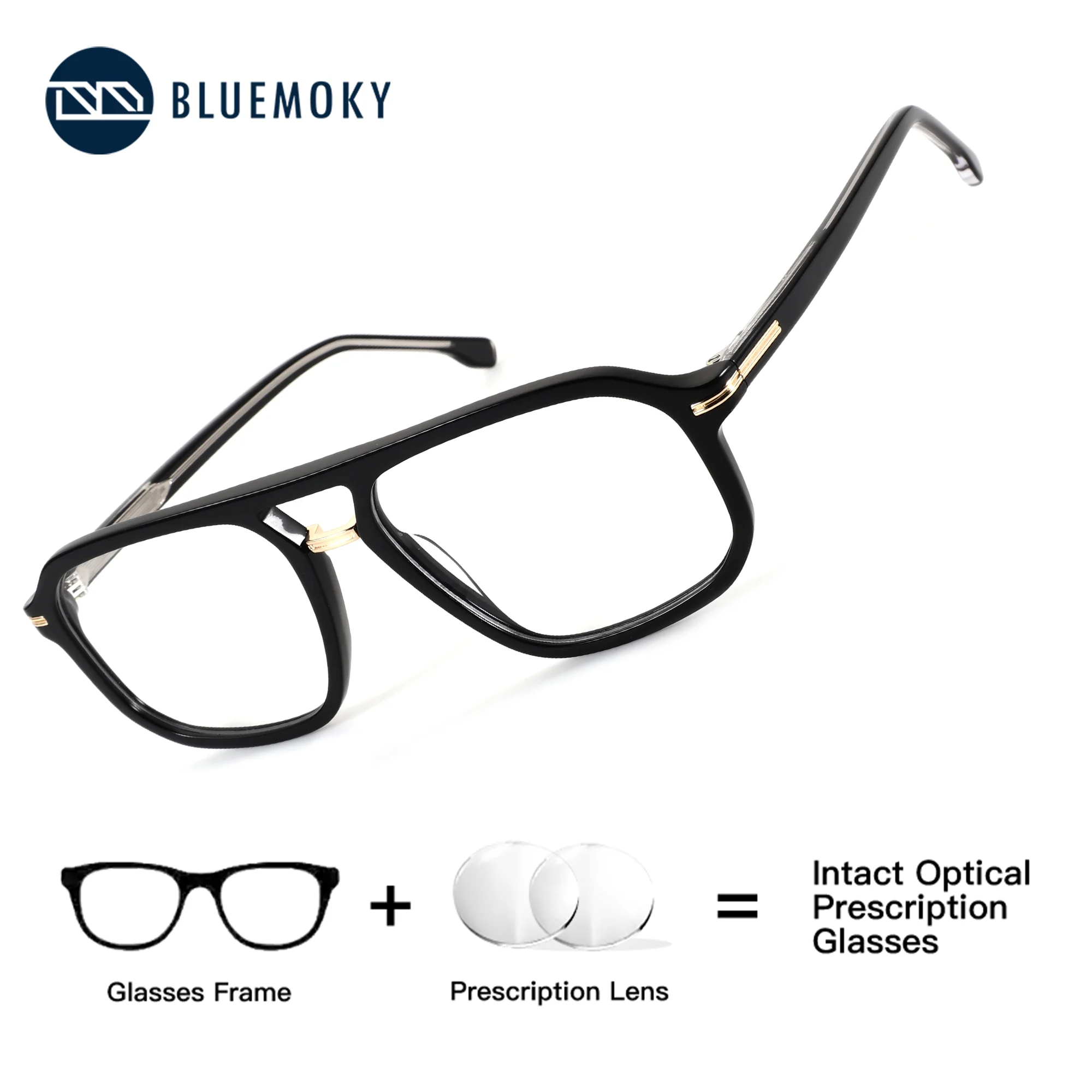 

BLUEMOKY Acetate Pilot Prescription Glasses Man Square Optical Glasses With Recipe Anti Blue Light Corrected Visual Myopia