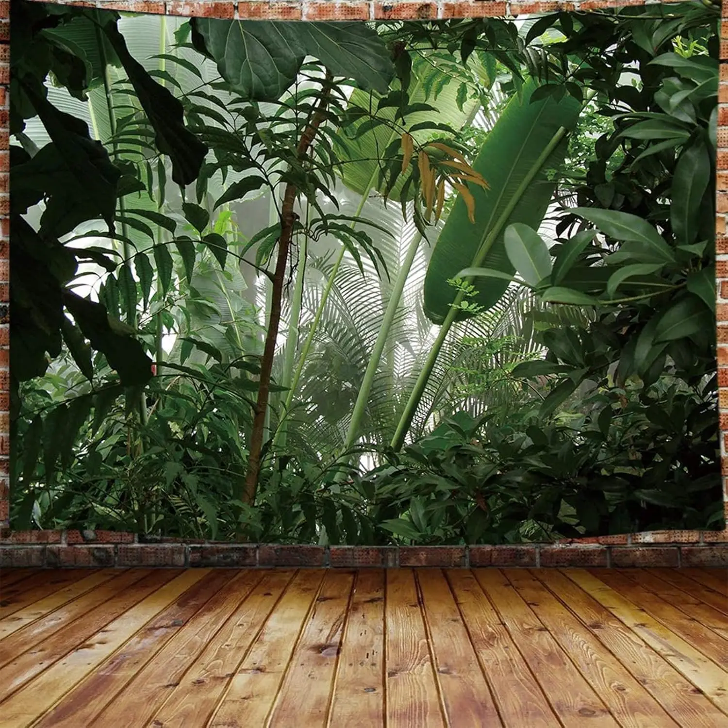 Green Plant Tapestry, Aesthetic Banana Palm Tree Leaves Wall Hanging for Bedroom, Tropical Forest College Dorm Home Decor