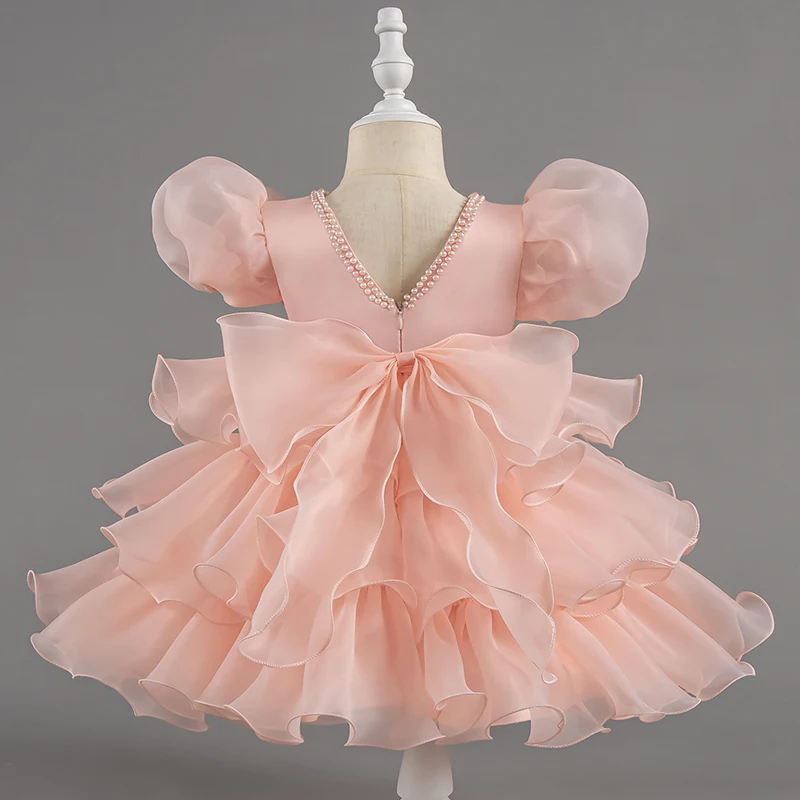 Summer Princess Girl Dress for Birthdays Short Sleeve Solid Color Girl Child Wedding Dress Fashion Girls Party Dress 1-7 Years