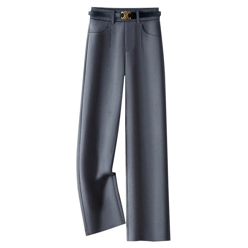 بدلة تنحيف فضفاضة عالية الخصر بنطال ذو قصة أرجل واسعة للنساء لربيع الخريف ثنيات أنيقة وضيقة مستقيمة