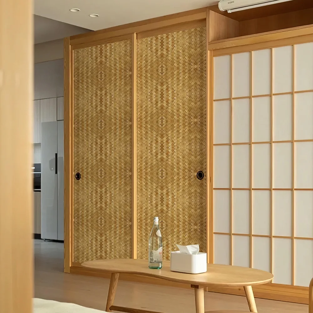 الروطان نسج الملمس ذاتية اللصق خلفيات مقاومة للماء لخزانة ديكور المنزل البلاستيكية القابلة للإزالة قشر وعصا الجدار ملصق