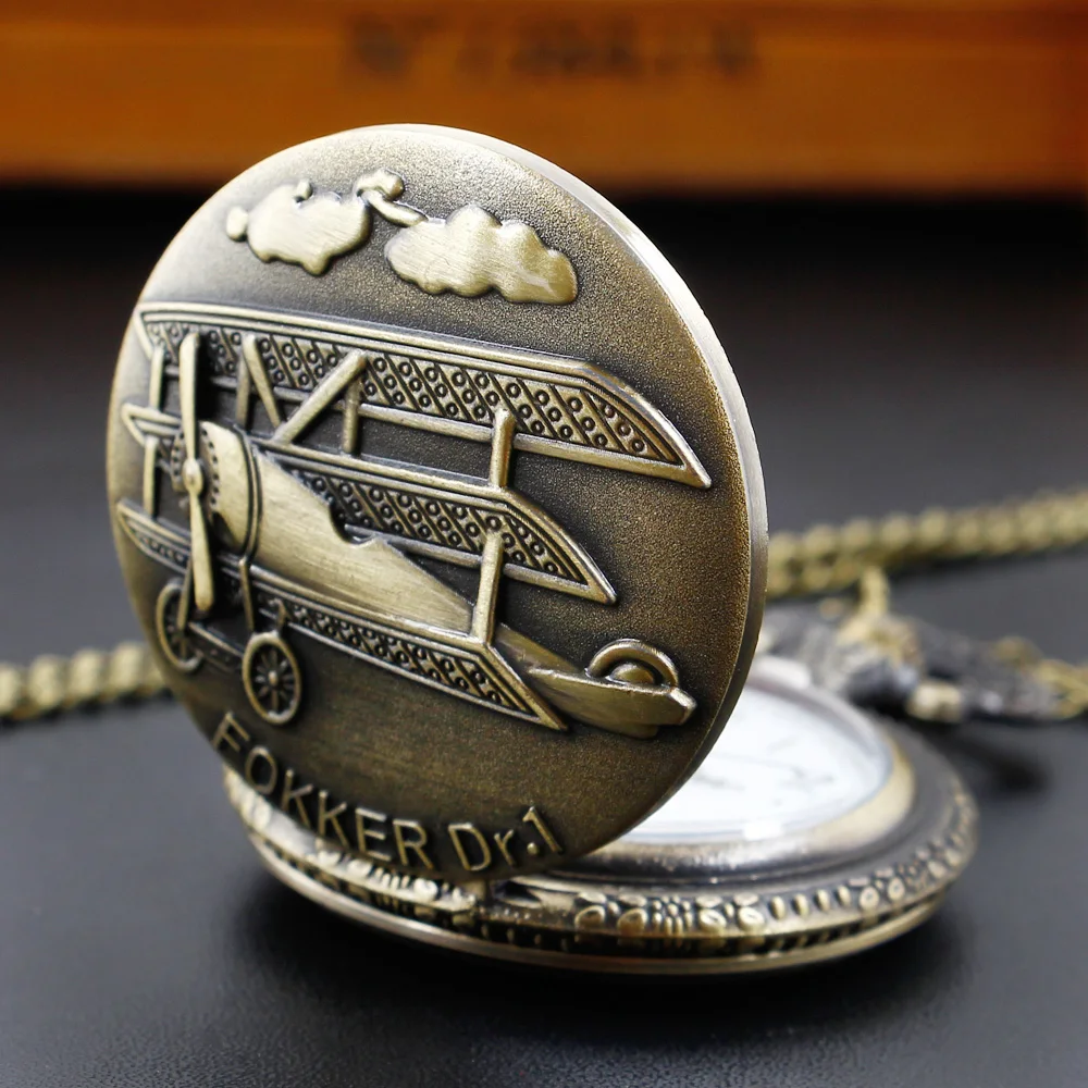 Montre de Poche à Quartz en Bronze pour Homme et Femme, Avion de la Seconde Guerre Mondiale, Collier Rétro Steampunk, JOWatch, Pendentif, Cadeau Antique