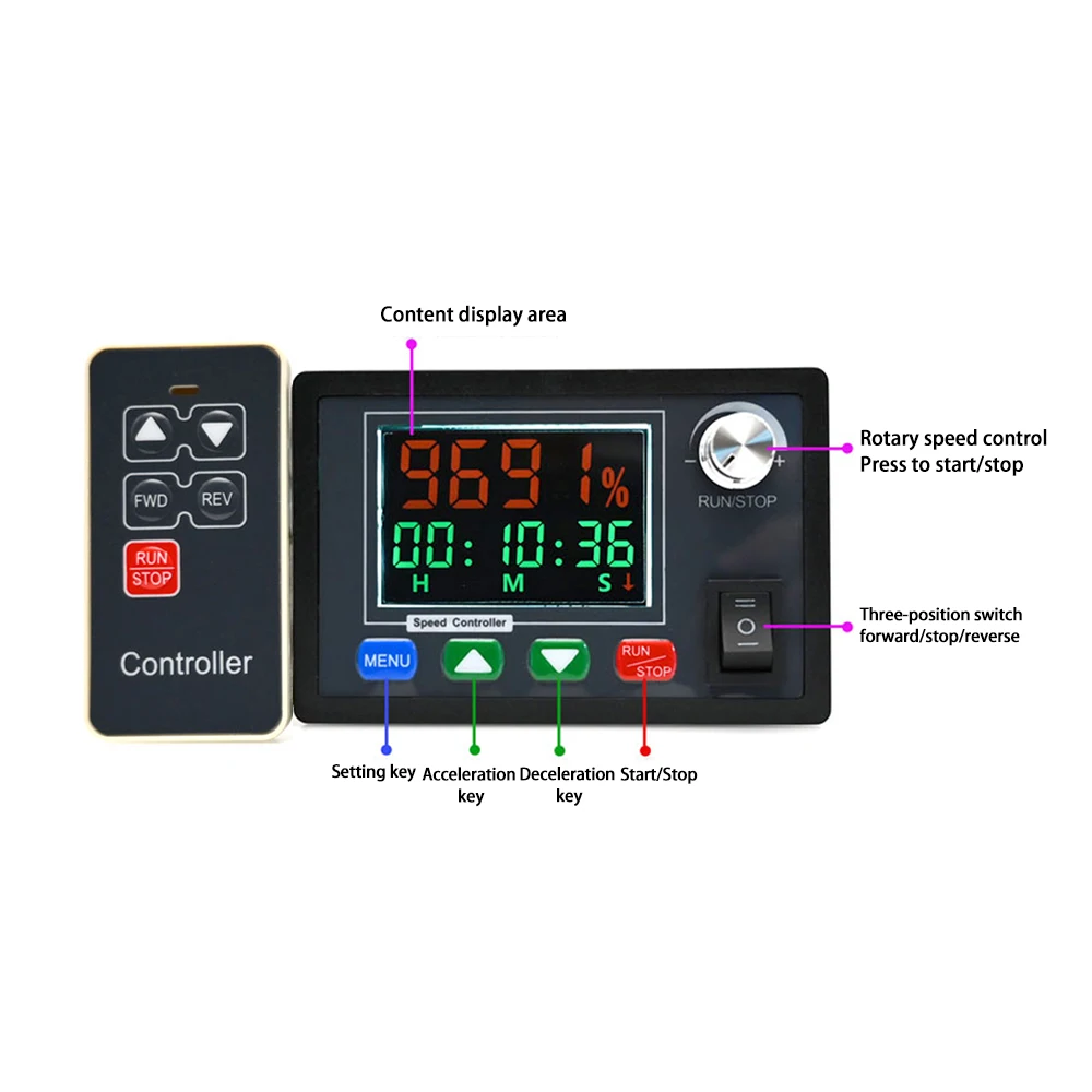 PWM Speed Controller DC10-55V 40A LCD Intelligent Digital Display Dual Speed Tachometer Adjustable Wireless Remote Control Motor