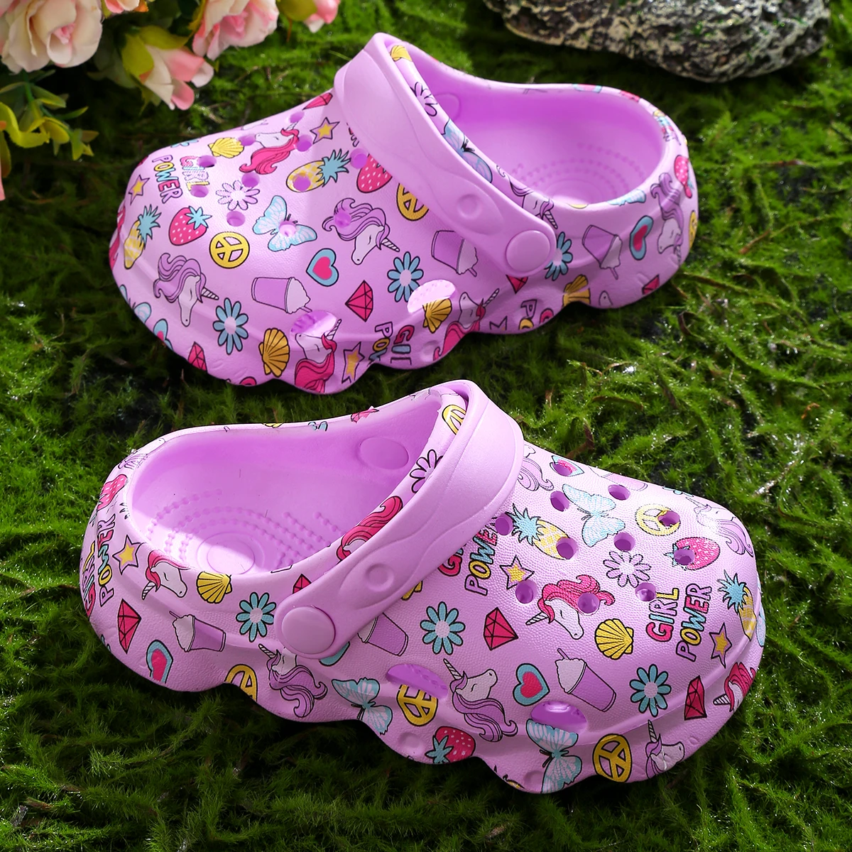 Girls Cute Lightweight Clogs - Non-slip, Breathable, Quick Dry Design - Suitable for Indoor, Outdoor, Shower, Beach and Pool Use