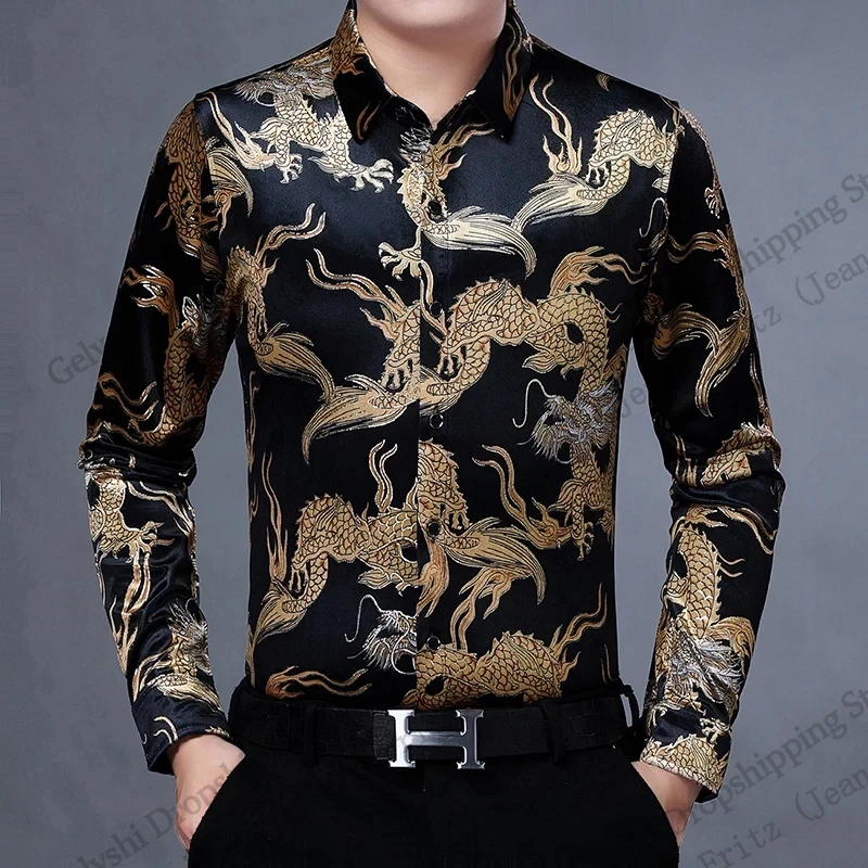 Neue Herren Luxus Schwarz Golden Plus Größe Langarm Hemd Floral Paisley 3d Druck Hawaiian Shirt Männer Frauen Mode Casual Bluse