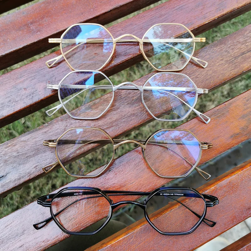 Japanese Style Fashionable Unique Hexagonal Ultra-Light 10g Pure Titanium  Frame optical eyeglasess design as KameManNen KMN152