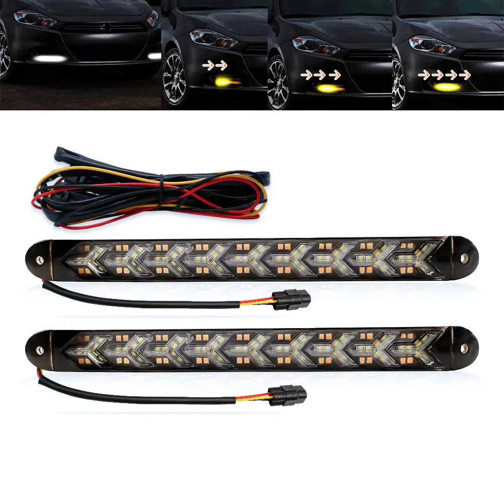 

YSY 2pcs 9LED Car Daytime Running Light 12V HID DRL Driving Turn Signal Fog Light White Amber sequential Light Bar Car Styling