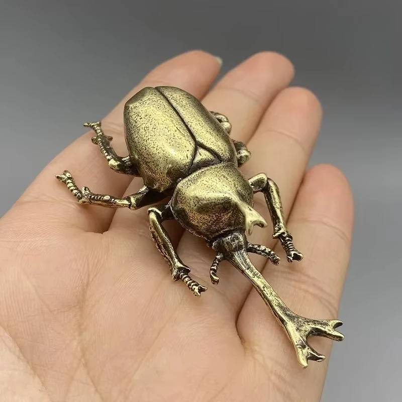 Antique Bronze Beetle Miniature Doll Small Desk Ornaments Retro Copper Insect Tea Pet Ornaments Home Decoration Accessories