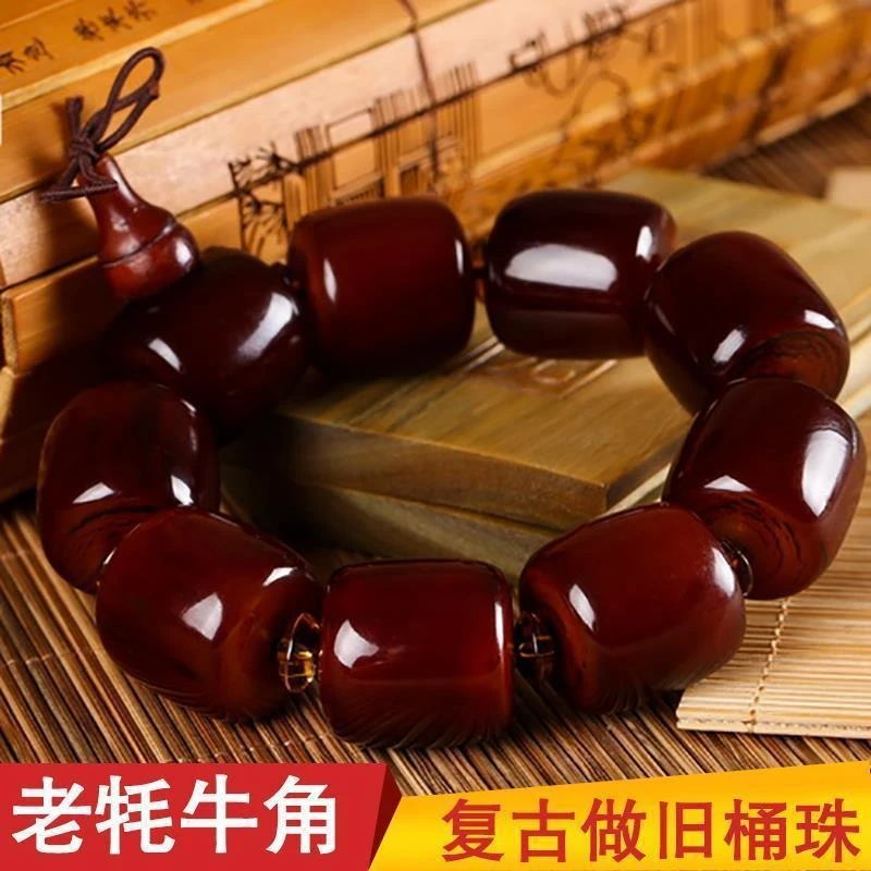 Natural Old Yak Horn Bead Bracelet, Tibetan Style With Blood Veins, 108 Beads